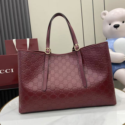 GG Emblem Large Leather Tote Bag