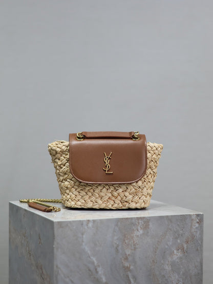 Mini Manon Straw & Leather Bag