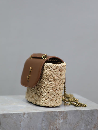 Mini Manon Straw & Leather Bag