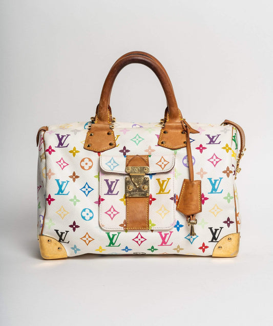 LOUIS VUITTON Monogram Murakami White Speedy 30 HandBag