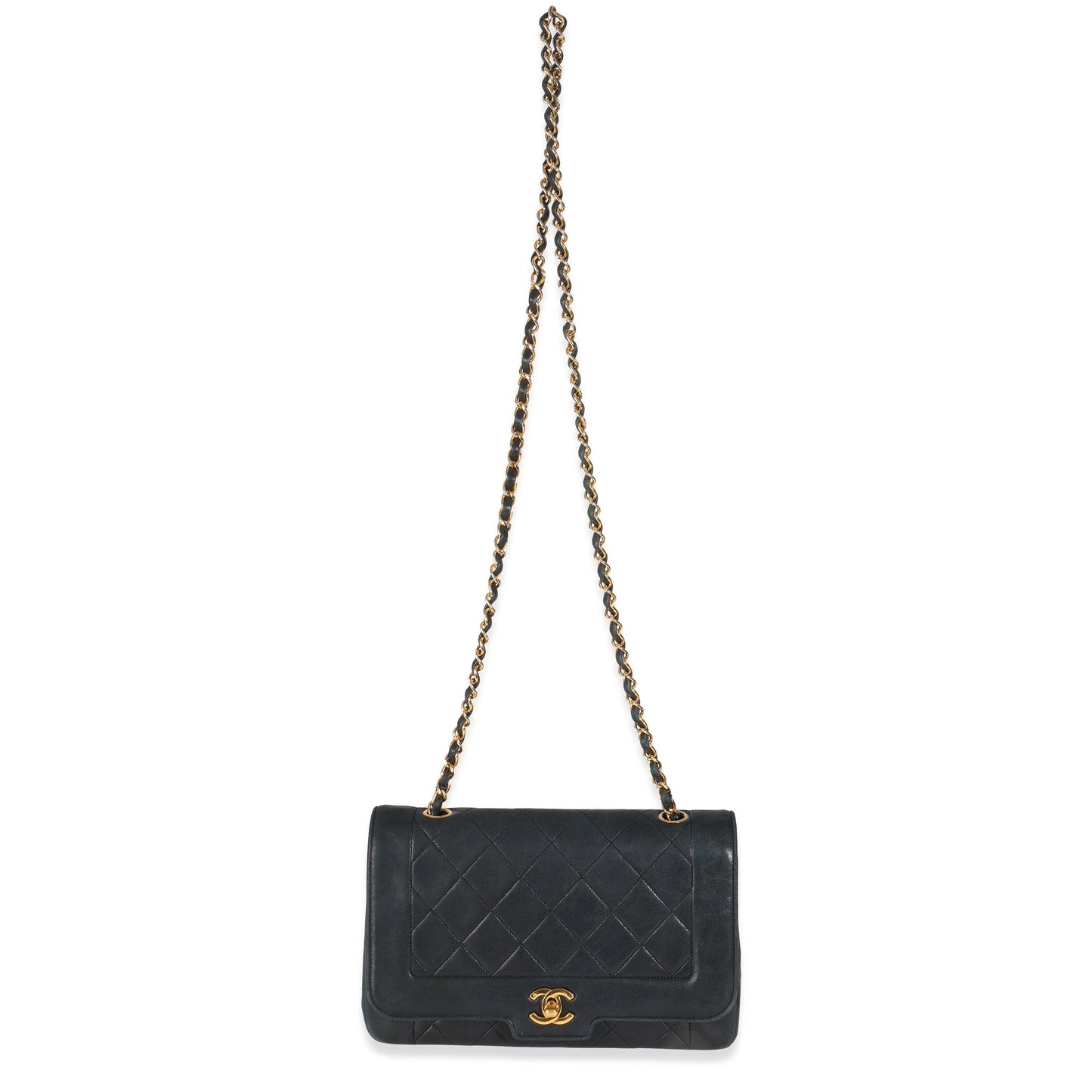 Vintage Black Quilted Lambskin Medium Diana Single Flap Bag