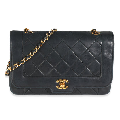 Vintage Black Quilted Lambskin Medium Diana Single Flap Bag